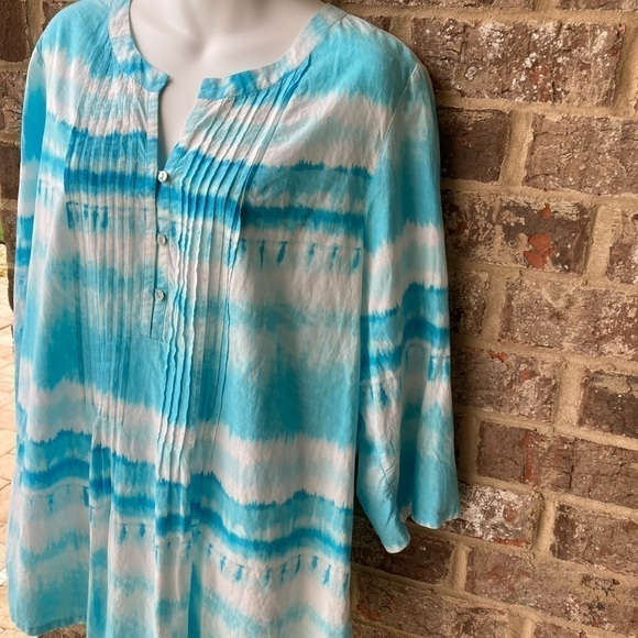J Jill Tie Dye Pullover Top Pleated Front EUC Size Large - Picture 3 of 12